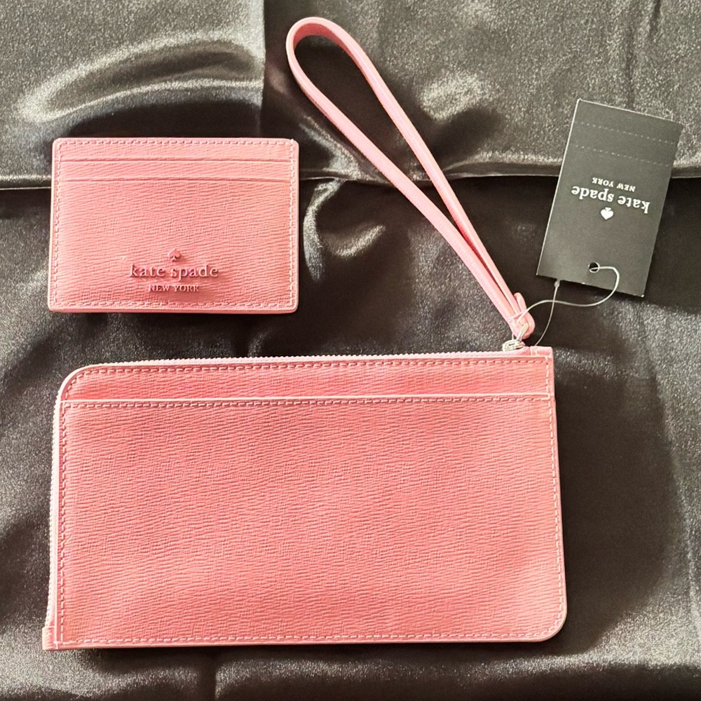NWT Kate Spade Floral Embossed Wallet Wristlet + Card Holder Set Pink Bundle - Picture 3 of 4